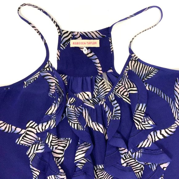 Rebecca Taylor Bow Print Ruffle Silk Tank Top  Sz 4 - Picture 13 of 16